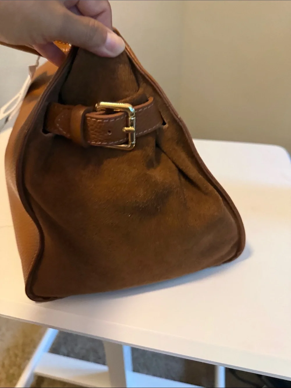 Classic Tan Leather Satchel with Rounded Top Handles